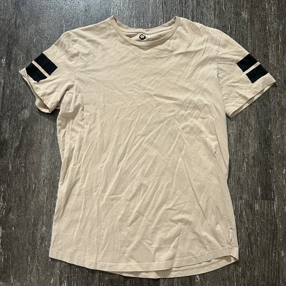 JACK JONES CORE Mens Tan Crew Neck T Shirt Short Sleeve Graphic Stripes Size L